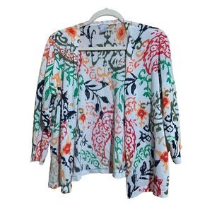 Chico's Womens Size Large Multicolor Boho Print Open Cardigan Sweater